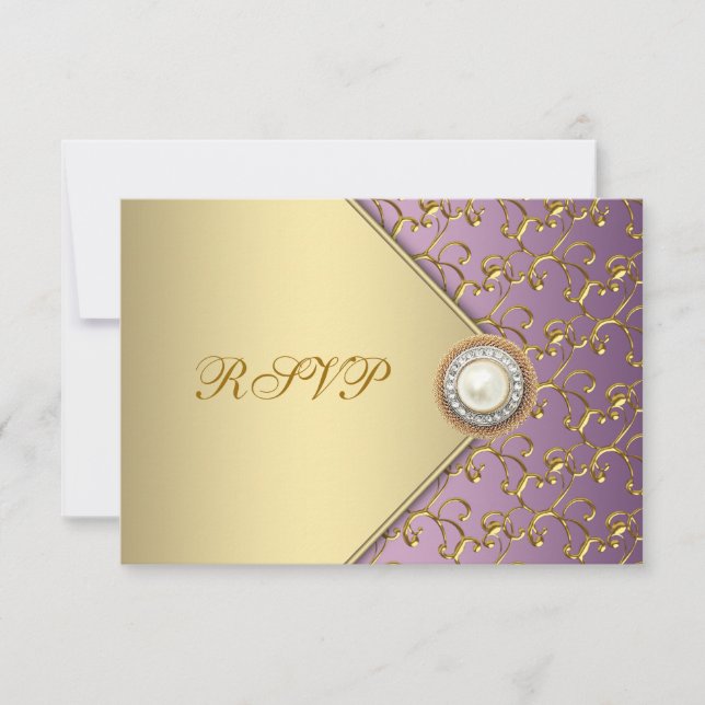 Modelo de RSVP Elegante Roxo e Dourado (Frente)