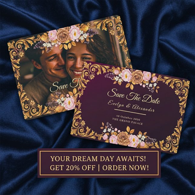 Modelo de “Salve a Data” Floral Real Elegante (Elegant Royal Floral “Save the Date” Template)