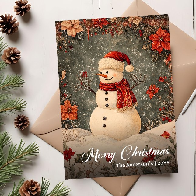 Modelo de Saudação de Papai Noel de Natal Antigo (Old Fashioned Christmas Snowman Greeting Template)