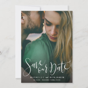 Modelo de save the date com foto de casamento em l