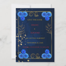 Modelo de Save the Date de Casamento Azul Marinho