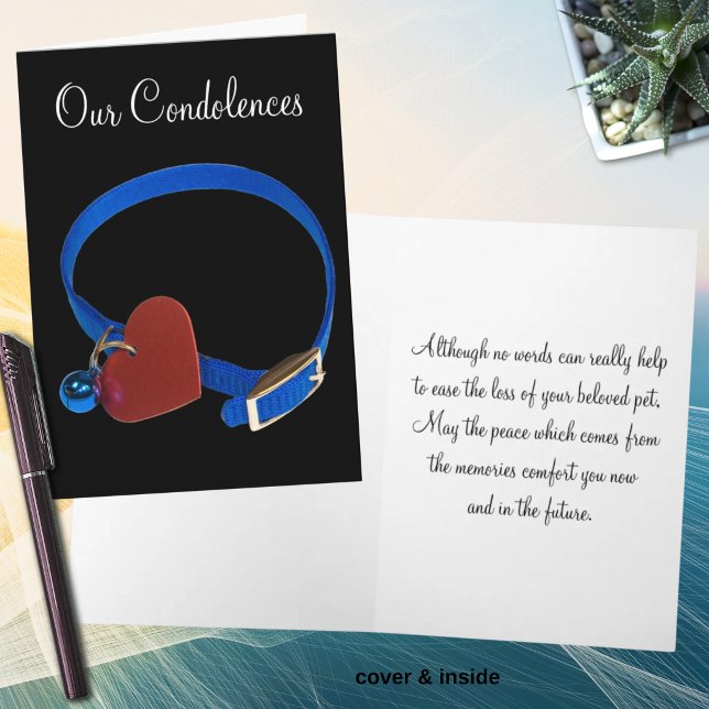 Modelo de Simpatia por Perda de Animal de Estimaçã (Blue pet collar with heart sorrow greeting card)