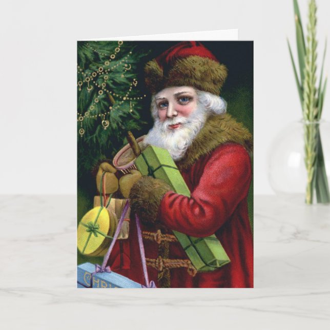 Modelo do Cartão de Natal Vintage Santa Claus (Frente)