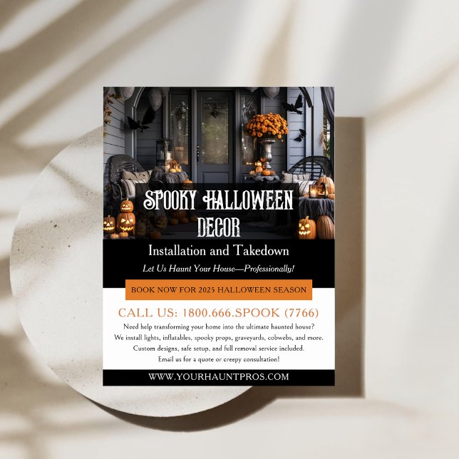 Modelo do Folheto de Serviço das Decorações do Hal (Halloween Decorations Service Flyer Template)
