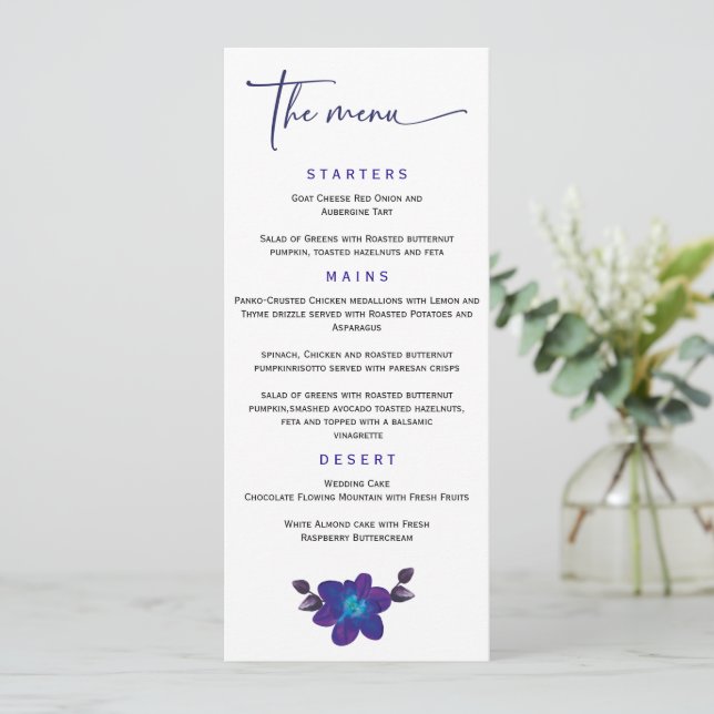 Modelo do Menu Casamento Orquídeo Azul Personaliza (Em pé/Frente)