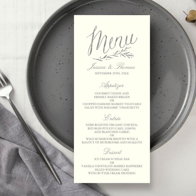 Modelo do Menu de Casamento de Foil Silver Faux Ch (Criador carregado)