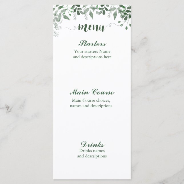 Modelo do Menu Greenery Wedding (Frente)