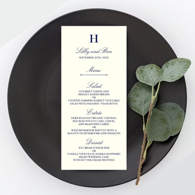 Modelo do Menu Marinho de Casamento de  e marfim (Criador carregado)