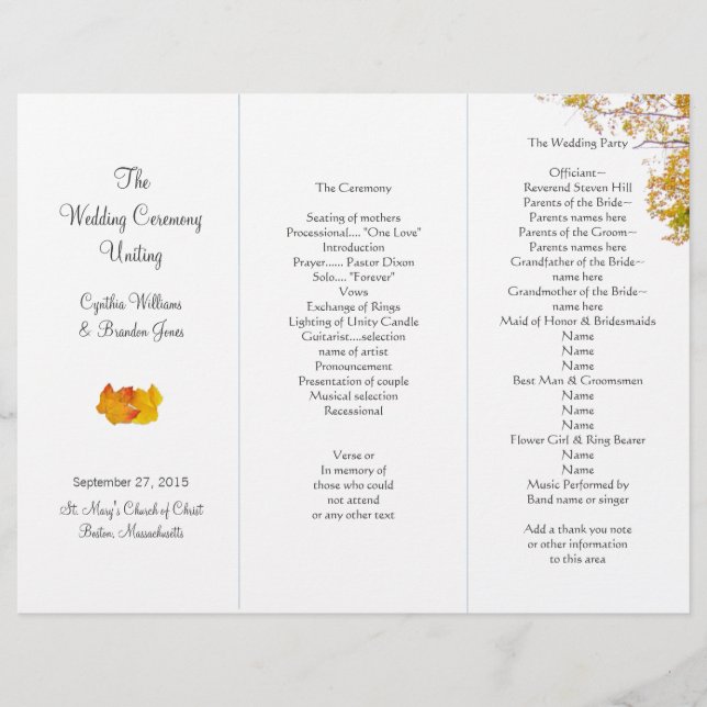 Modelo do nosso Programa de Casamento em Três Dobr (Frente)