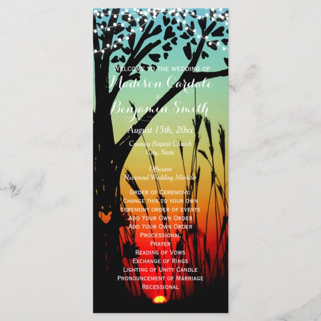 Modelo do Programa de Casamento Rustic Tree Sunset (Frente)