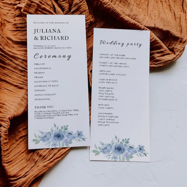 Modelo do Programa de Cerimônia de Casamento Azul (Blue Wedding Ceremony Program Template)