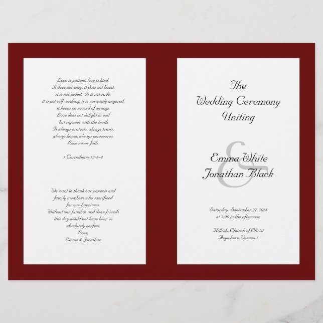Modelo do Programa de Cerimônia de Casamento Catól (Frente)