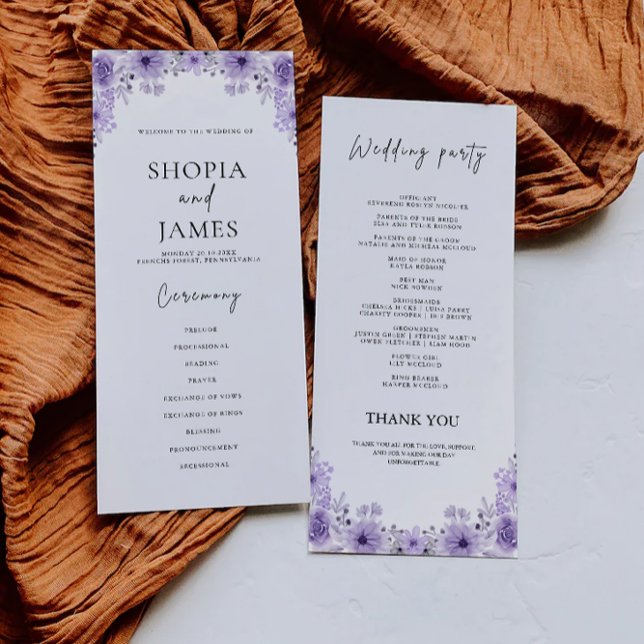 Modelo do Programa de Cerimônia de Casamento Roxo (Purple Wedding Ceremony Program Template)