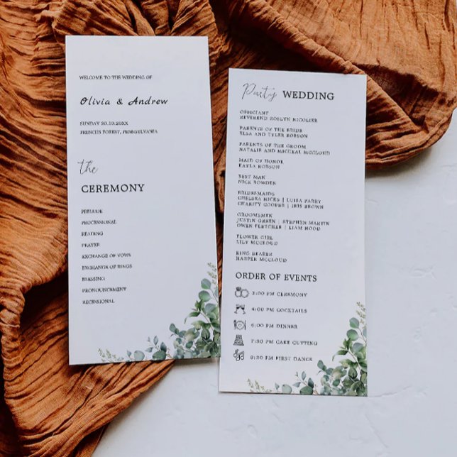 Modelo do Programa de Cerimônia de Casamento Verde (Greenery Wedding Ceremony Program Template)