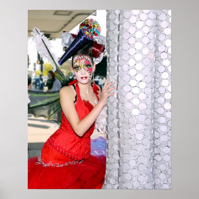 Modelo em Arte de Poster de Vestido Vermelho (Frente)