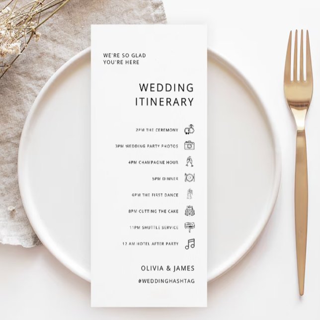 Modelo Itinerário de Casamento Minimalista, Recepç (Minimalist Wedding Itinerary Template, Reception)