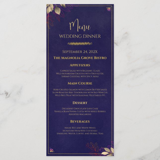 Modelo marinho do  Dourado Floral Wedding (Frente)