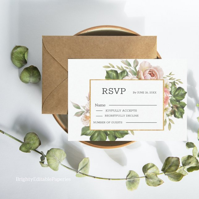 Modelo RSVP de Casamento de Flor de Rosa Elegante (Our Elegant Rose Flower Wedding RSVP Template is designed to make your wedding planning process easy)