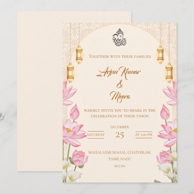 Modelos de Convite de Casamento Hindu Tradicional (Frente/Verso)