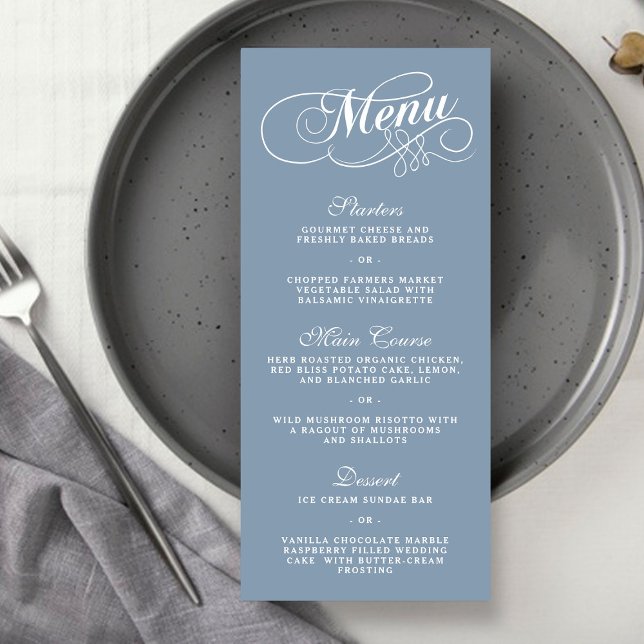 Modelos de Menu de Casamento Azul Elegante Dusty (Criador carregado)