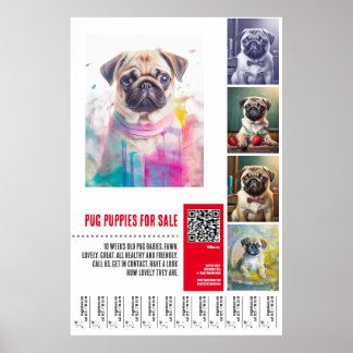 Modelos de pôster de venda de filhotes Pug