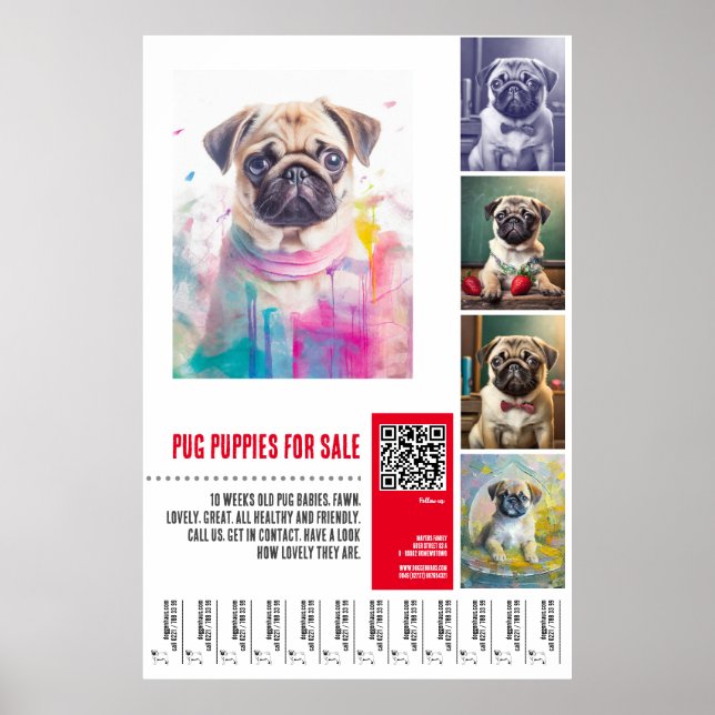 Modelos de pôster de venda de filhotes Pug (Frente)