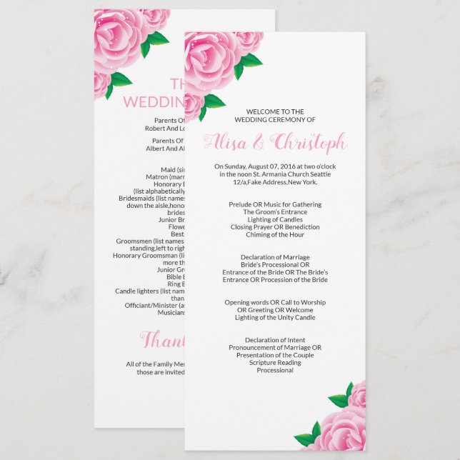 Modelos de Programa de Casamento para Cerimônia (Frente/Verso)