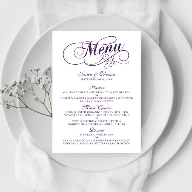 Modelos Do Menu Casamento De Púrpura E Branco Eleg (Criador carregado)