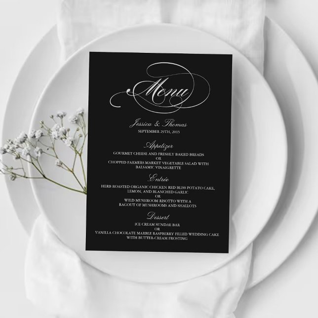 Modelos Elegantes Do Menu Casamento Preto E Branco (Criador carregado)