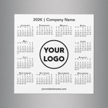 Modern 2026 Calendar Company Logo on White Magnet