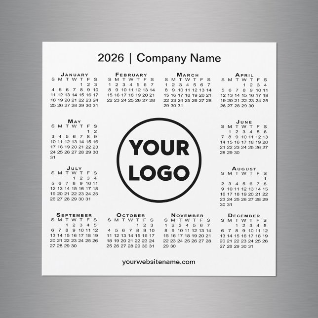 Modern 2026 Calendar Company Logo on White Magnet (Modern 2026 Calendar Company Logo on White Magnet, in situ)