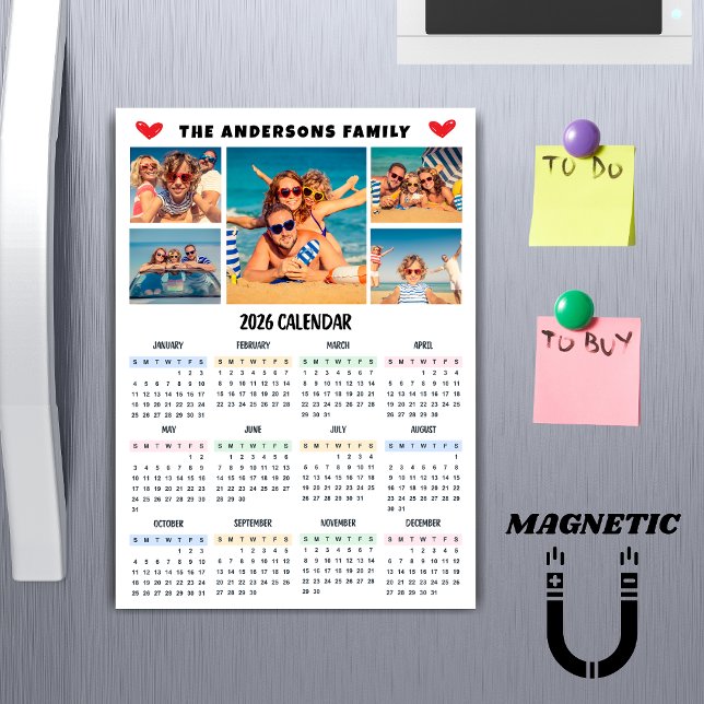 Modern 2026 Calendar Custom Photo Collage Magnet (Criador carregado)