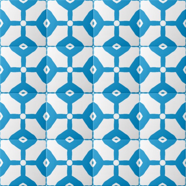 Modern Abstract Blue White Blocks Dots Pattern (Blue White Dots Blocks Lines Tile Pattern)