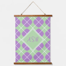Modern Argyle Purple Green Pastel Monogram