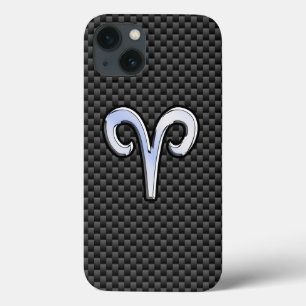 Modern Aries Sign on Charcoal Carbon Fiber Print