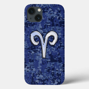 Modern Aries Zodiac Símbolo Marinho Azul Camo Digi