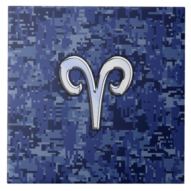 Modern Aries Zodiac Símbolo Marinho Azul Camo Digi (Frente)