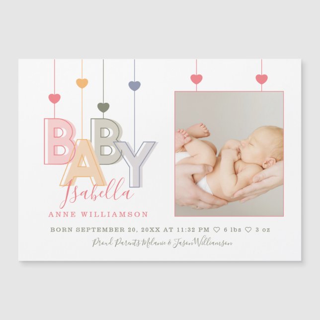 Modern Baby Letters Newborn Baby Girl Foto de Nasc (Frente)