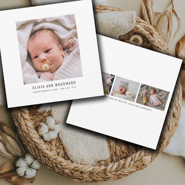 Modern Baby Photo Collage Birth Announcement (Criador carregado)