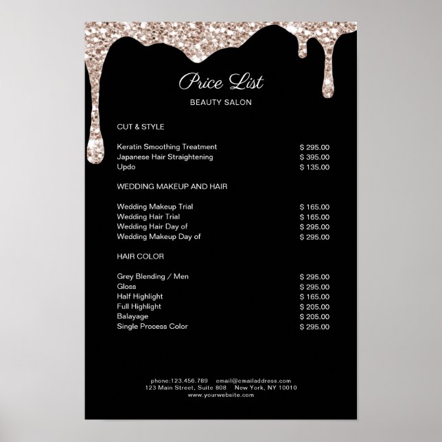 Modern Beige Black Glitter Preislisten Poster (Frente)