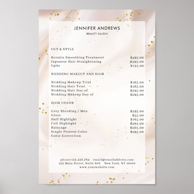Modern, Beige Glitter Salon Price List Poster (Frente)