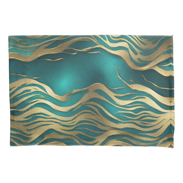 Modern Beige Marble Waves Turquoise Azul Teal (Frente-Esquerda)