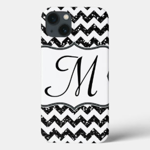 Modern Blac Glitt Chevron Girly Monograma Caso IPA