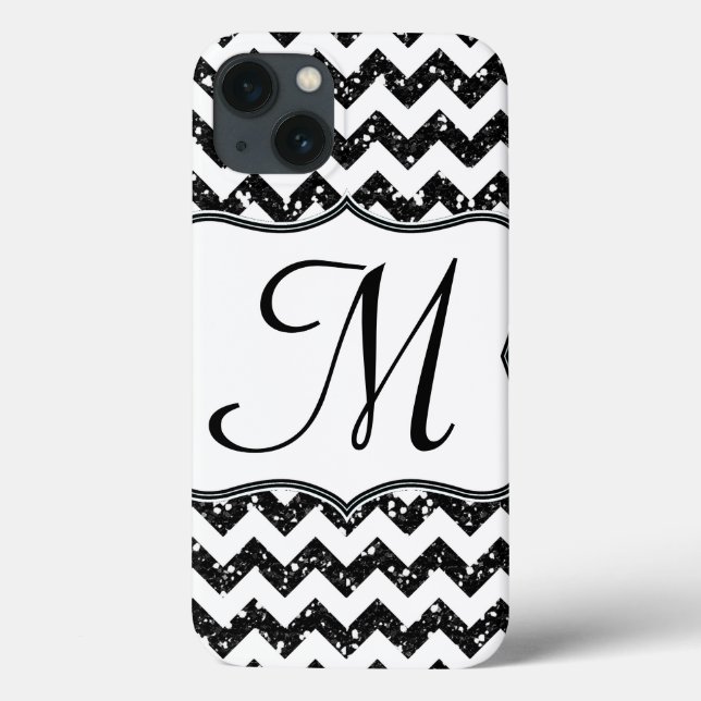 Modern Blac Glitt Chevron Girly Monograma Caso IPA (Verso)