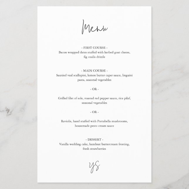 Modern Black and White Chic Wedding Menu (Frente)