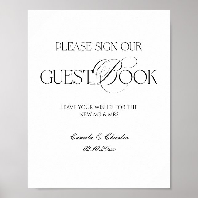 Modern Black and White Wedding Guest Book Poster (Frente)