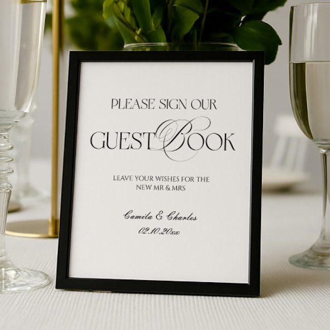 Modern Black and White Wedding Guest Book Poster (Criador carregado)
