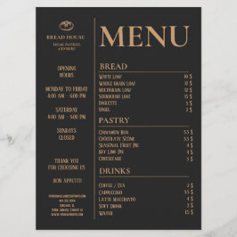 Modern Black Bakery, Menu de Mesa Caffee