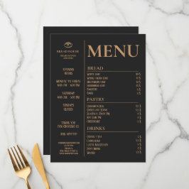 Modern Black Bakery, Menu de Mesa Caffee