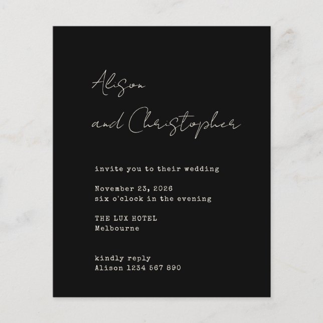 Modern Black Elegant Script Wedding Invitation (Frente)